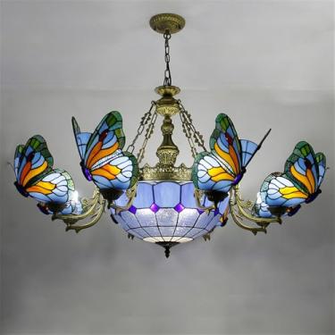 Imagem de Lustre contemporâneo de luxo com borboletas, LED, estilo americano criativo, ideal para sala de estar, restaurante, quarto, casa de campo, hotel, café, bar, karaokê ou clube. Luminária pende