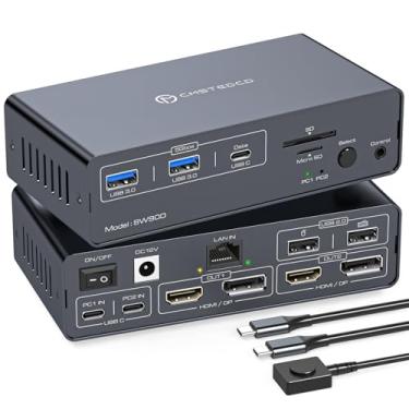 Imagem de CMSTEDCD Estação de ancoragem Thunderbolt de 4 kvm para 2 monitores, 2 laptops ou Macbooks, tela dupla estendida de 4K a 60 Hz com interruptores Displaylink USB C de 3,2 kvm, 2 projetores com saída