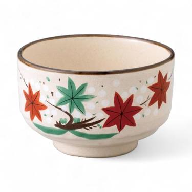 Imagem de WELL ORIGIN Tigela de chá matcha de cerâmica feita à mão, autêntica cerâmica de cerimônia de chá japonesa, Mino Ware feita no Japão, folha Momiji