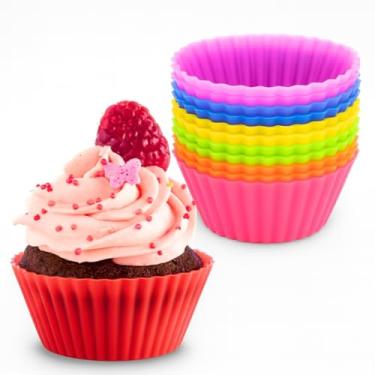 Imagem de Kit 12 Formas de Silicone para Cupcake Muffin Bolinho Assadeira Air Fryer Cores Variadas Resistente a Temperatura Forminhas Reutilizáveis Livre de BPA Qualidade Premium