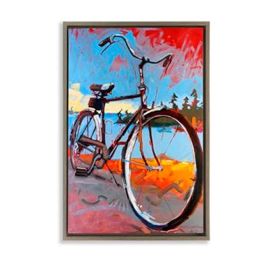 Imagem de Stupell Industries Arte de parede Tonight Bicycle Journey cinza emoldurada flutuante, design por Adam Swanson, 78 x 53 cm