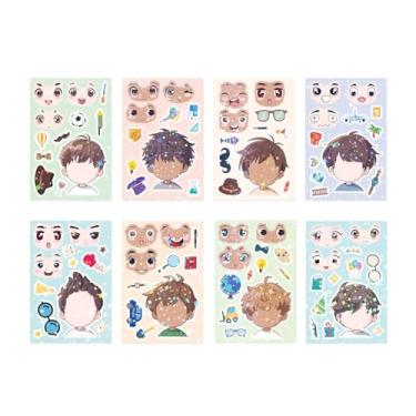Imagem de 8 peças de adesivos fofos para meninos faça um rosto, adesivos para lembrancinhas de festa, arte, artesanato, jogos, prêmios de atividade escolar, adesivos à prova d'água para meninas, meninos