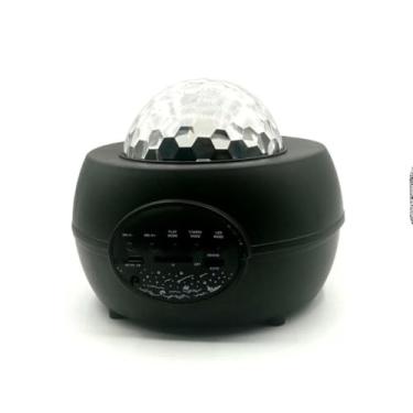 Imagem de Luminária Projetor de Estrelas Galáxia, Preto, com Caixa de Som Bluetooth RGB, Controle Remoto, USB, 13x13x10,5cm