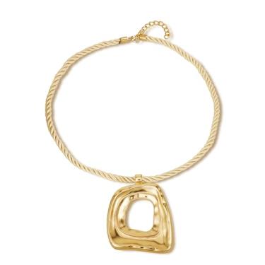 Imagem de Catuni Colares de declaração de ouro grosso, colar com pingente grande, quadrado, joia grossa, feminina, banhado a ouro 14K