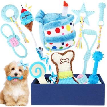 Imagem de RoundFunny 11 peças de brinquedo de aniversário para cachorro, bolo de aniversário, brinquedos de dentição de filhotes, brinquedos interativos para cães, presente de aniversário para cachorro, pequeno