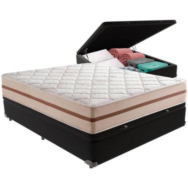 Imagem de Cama Box Baú Preto E Colchão Classic 22 Cm Molas Ensacadas Casal Anjos