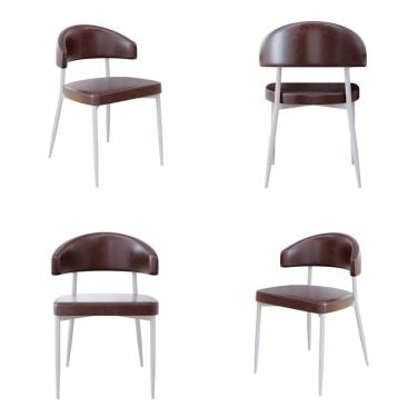 Imagem de 4 Unidades Cadeira Bless Fixa C/4 Pés 53 X 55 X 78cm Pés Brancos. Courino Café Courino Café