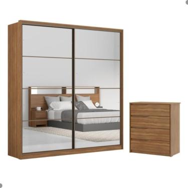 Imagem de Conjunto Quarto Guarda Roupa Com 2 Espelhos E Comoda Napolis Amendola