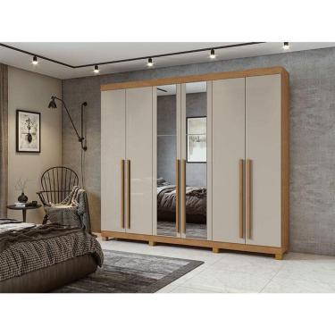 Imagem de Guarda Roupa Casal Ambiente Bertha 6 Portas Amêndoa Clean Off White Com Pés E Espelho - Lopas