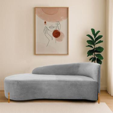 Imagem de Divã Recamier Orgânico França 140cm Lado Esq Pés Madeira Linho Cinza Claro