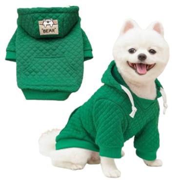 Imagem de JAAQUCD Moletom com capuz básico para cães com anel D para cães pequenos, meninos, meninas, férias, gato, roupa para animais de estimação, roupas para cães Yorkie Chihuahua (verde, médio)