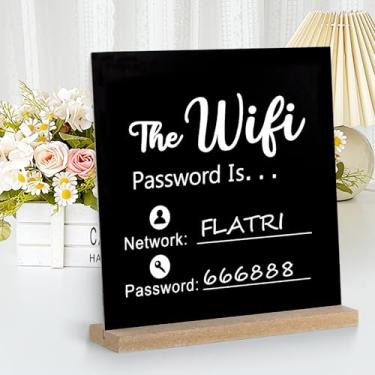 Imagem de FLATRI Placa Wifi, placa de madeira para convidados para restaurante, supermercado, escritório, casa, bar, café, 21 x 21 cm, sinais de senha Wi-Fi para itens essenciais para casa