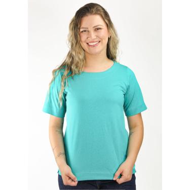 Imagem de Blusa Pau a Pique Manga Curta Básica Azul Turquesa