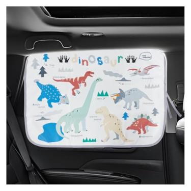 Imagem de Persiana de janela de carro para bebê, cortina de janela de carro blecaute magnético, estampa de desenho animado para janela lateral de carros para proteção sol/calor/raios UV (dinossauro)