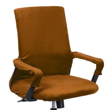 Imagem de PATIKIL Capa para cadeira de escritório, 99 cm, capa extensível universal para assento de computador com capa de apoio de braço, zíper para cadeiras de escritório, assento de mesa, marrom brilhante