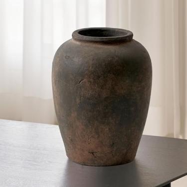 Imagem de LB2 Vaso de cerâmica marrom grande, vaso rústico estilo zen de 30 cm de altura, vaso de terracota, decoração de casa de fazenda envelhecida, flor decorativa de cerâmica para decoração de casa (A 30 cm