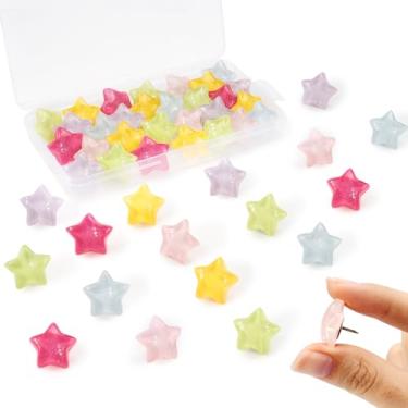 Imagem de Alfinetes de pressão de estrela, 24 peças de tachas decorativas para polegar com estojo, tachinhas de quadro de cortiça, pinos fofos para quadro de avisos fofos, pinos coloridos para parede de fotos