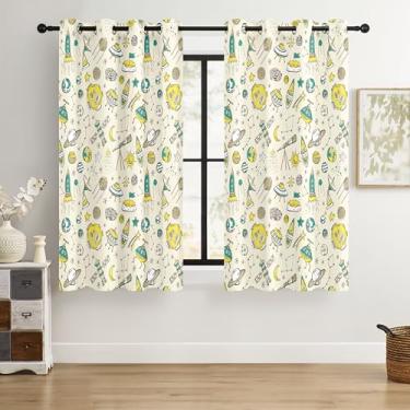 Imagem de BOHOMOCASA Cortinas blackout de OVNIs e foguete para crianças – 100% blackout, isolamento térmico, redução de ruído, perfeitas para quarto de crianças e berçário, 2 painéis (caderno de esboços Space