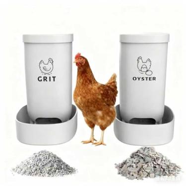 Imagem de Leories Pacote com 2 unidades de casca de ostra de galinha e alimentador de grãos - Alimentador de grão de frango suspenso, acessórios de galinheiro para saúde da galinha e qualidade da casca de ovo
