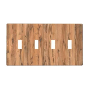 Imagem de Nadoabtm Placa de cobertura para interruptor de luz, marrom quente, grão de madeira sintética, 4 gangues, quadriciclo, interruptor, placa, capa de tomada elétrica, placa de parede para decoração de