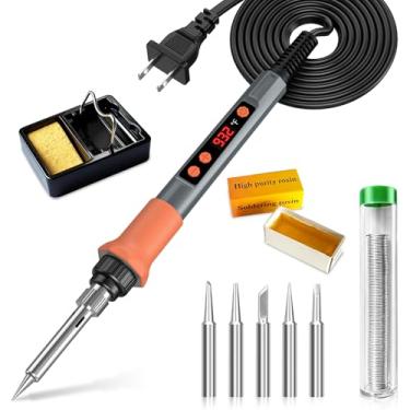 Imagem de Kit de ferro de solda, pistola de solda de 70 W com visor digital de LED, kit de solda de temperatura ajustável de 180 a 500 °C para eletrônicos, inclui 5 pontas, suporte, fio de solda, esponja, pasta