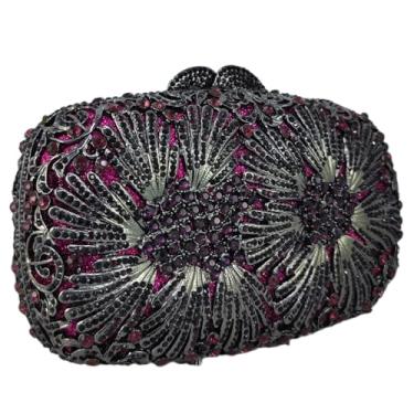 Imagem de Boutique De FGG Mini bolsa clutch floral para mulheres elegantes, bolsas e bolsas noturnas de strass, bolsa clutch de cristal para festa, Roxa, Mini
