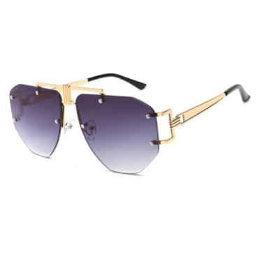 Imagem de Óculos de Sol de Luxo Sem Aro, Unissex, com Armação de Metal Transparente, Cor Preta (Cinza Degradê)