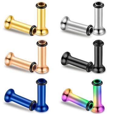 Imagem de WINSENET 6 pares de alargadores de orelha de aço cirúrgico, calibres hipoalergênicos para orelhas, multicolorido, alargador, expansor, joias para mulheres e homens