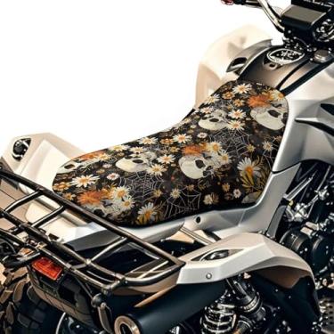 Imagem de HUISEFOR Capa de almofada de assento de quadriciclo de caveira gótica 4 rodas para todas as estações, acessório de proteção de quadriciclo extensível para Polaris Sportsman/Rancher/Foreman/Scrambler