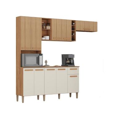 Imagem de Armario Cozinha Com Balcão Ravena Com 10 Portas E 1 Gaveta Canelato+3d Canelato/off White