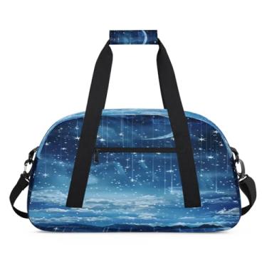Imagem de Bolsa esportiva esportiva, céu estrelado, galáxia, lua, tamanho grande, impermeável, durável, dobrável, bolsa de festa do pijama, bolsa de treino para dança, balé, academia, ginástica, bolsa de viagem