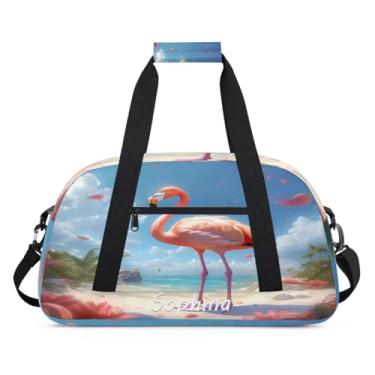 Imagem de Bolsa esportiva personalizada animal pássaro fogo praia mar com nome bolsa personalizada para dormir bolsa de fim de semana bolsa de treino para dança, balé, academia, ginástica, mala de viagem