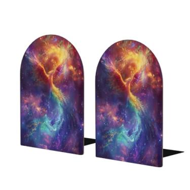 Imagem de Animal Phoenix Galaxy Suporte de livros de madeira grande decorativo Suporte de livro antiderrapante resistente para mesa de escritório em casa biblioteca de estudo escolar divisórias de livros para