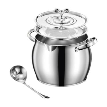 Imagem de Bothyi Recipiente de aço inoxidável para gordura, óleo e graxa, com tampa, alça dupla, para cozinhar chá, grelhar e escorredor inclusos.