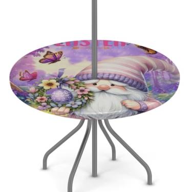 Imagem de hongjinglin Toalha de mesa de Páscoa para uso ao ar livre com orifício para guarda-chuva, toalha de mesa redonda elástica com zíper, impermeável, limpável, para piquenique, festa, pátio, serve para