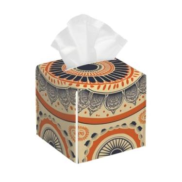 Imagem de Suporte quadrado de couro para caixa de lenços de papel à prova d'água Enthic Damasco Retrô Facial Organizador com Cinto Inferior Estojo de Tecido para Mesa Banheiro Escritório Mesa Carro Decorativo