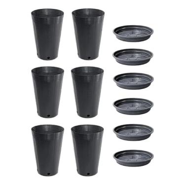Imagem de Kit 6 Vaso Plástico Redondo 3,8 Litros + 6 Prato Coletor 19,5 cm - Para Plantas e Mudas