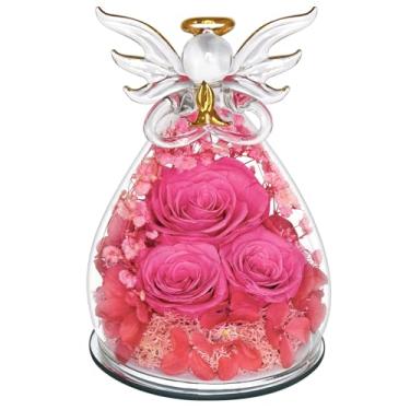 Imagem de AZKAQA Presentes de rosas preservadas para mulheres, aniversário, flor eterna em vidro, estatuetas de anjo flores frescas para entrega para mãe, rosas coloridas reais para avó, irmã, esposa, ela, de