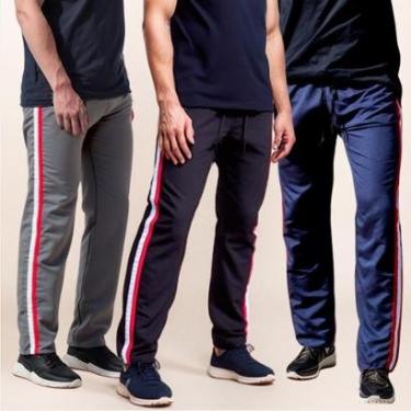 Imagem de Kit 3 Calças Masculina Tactel Popular com Faixas Laterais e Cós Elástico-Masculino