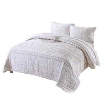 Imagem de Cobertor acolchoado, colchas acolchoadas confortáveis minimalistas europeias SPXMQSS colchas bordadas de algodão de cor sólida tamanho duplo sem bolinhas sem desbotamento com 2 fronhas 50 * 70 cm 230