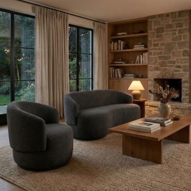 Imagem de Conjunto de Poltrona + Namoradeira Decorativa Sala Estar Orgânica Beatriz Boucle Cinza Escuro - Montanaris Decor