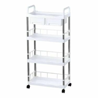 Imagem de Carrinho Organizador Móvel de 4 Níveis com Rodinhas Rodízios Multiuso Prateleira Branca