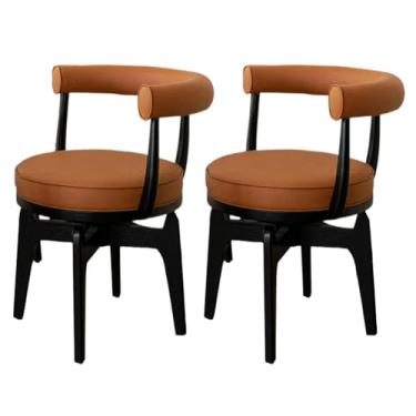 Imagem de SPXMQSS Cadeiras para sala de jantar, cadeiras de jantar de couro PU com apoios de braços, cadeiras de jantar giratórias com encosto, cadeira ergonômica para lounge, escritório, cadeira de penteadeira