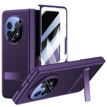 Imagem de YQODSZ Capa para Oppo Find N5 com suporte, capa fina de couro PU com tudo incluído com proteção de dobradiça, protetor de tela, protetor de câmera, capa protetora de couro para Oppo Find N5 roxo