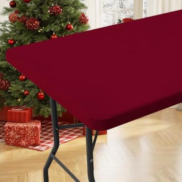 Imagem de Moosfor Toalha de mesa retangular de 1,8 m de elastano, toalhas de mesa elásticas para piquenique, capa de mesa lavável e elástica para uso ao ar livre, acampamento, banquete e festas (vinho, 61 x 122
