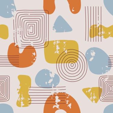 Imagem de CRE8TIVE Papel de parede geométrico gasto laranja amarelo azul descasque e cole papel de parede vintage abstrato geométrico para quarto de berçário 30,5 x 299,7 cm papel de contato autoadesivo para