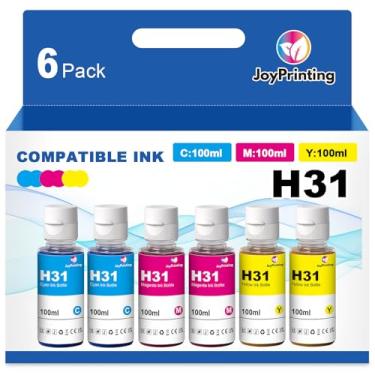 Imagem de JoyPrinting Conjunto de 31 frascos de tinta compatível com frascos de tinta HP 31 ciano, magenta, amarelo (pacote com 6) funciona para Smart Tank 7602 7301 7001 6001 5000 5101 5102 Plus 651 551 455