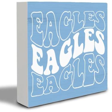 Imagem de IWXYI Placa de madeira Blue Eagles para decoração de mesa, caixa de bloco de madeira com águias engraçadas para decoração de mesa de prateleira de escritório em casa, 12 x 12 cm, presentes para fãs de