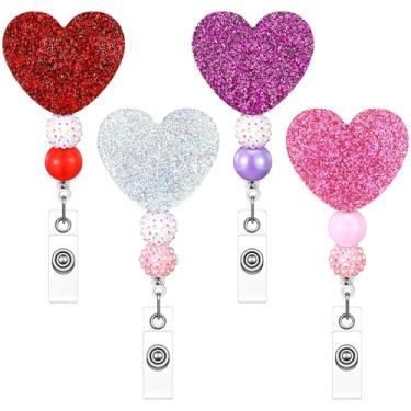 Imagem de Giegxin Carretel retrátil de crachá de dia dos namorados para enfermeiras pediátricas, crachás, crachás, crachás de identificação, cartão de identificação, 4 peças