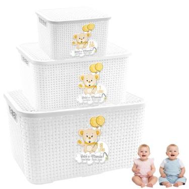 Imagem de Kit 3 Caixa Bebe 3,5L 7L 18L Cesto Organizador Rattan Branco - Monte L